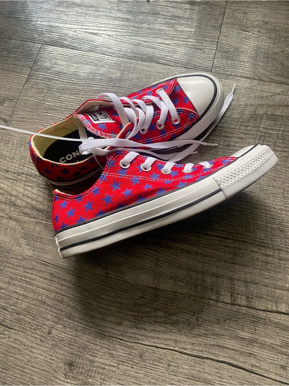 Womens Red Star Print Canvas Sneakers with White Laces - Picture 5 of 8